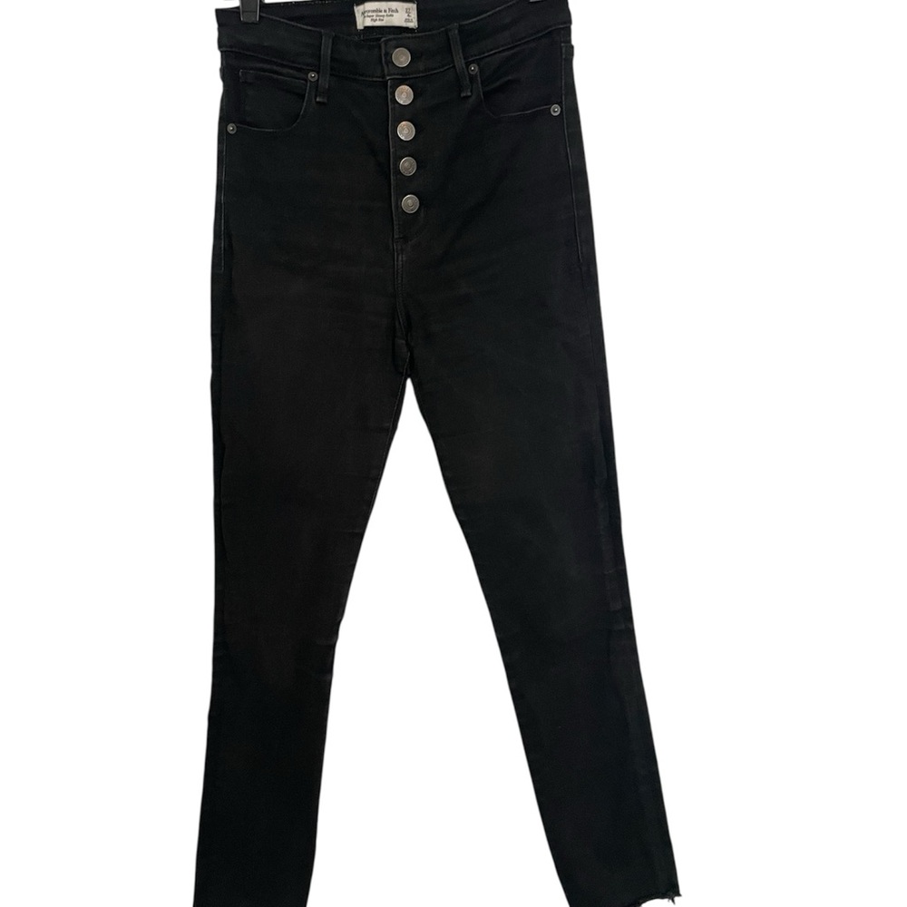 Abercrombie & Fitch Skinny High Rise Button Fly Raw Hem Black Jeans 27/4
